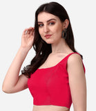 Pujia Mills Women'S Deep Neck Silk Sleeveless Readymade Blouse (Sando_Red_38)