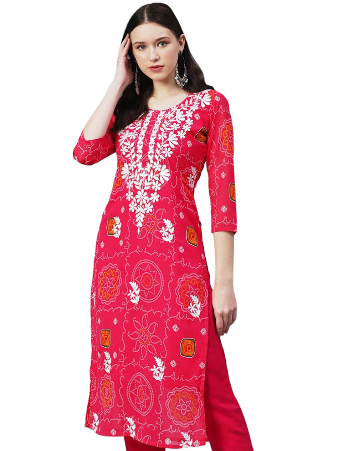 Anni Designer Women'S Printed Georgette Chikankari Embroidered Kurti (Gori-Pink_S_Pink_Small),Pink,S