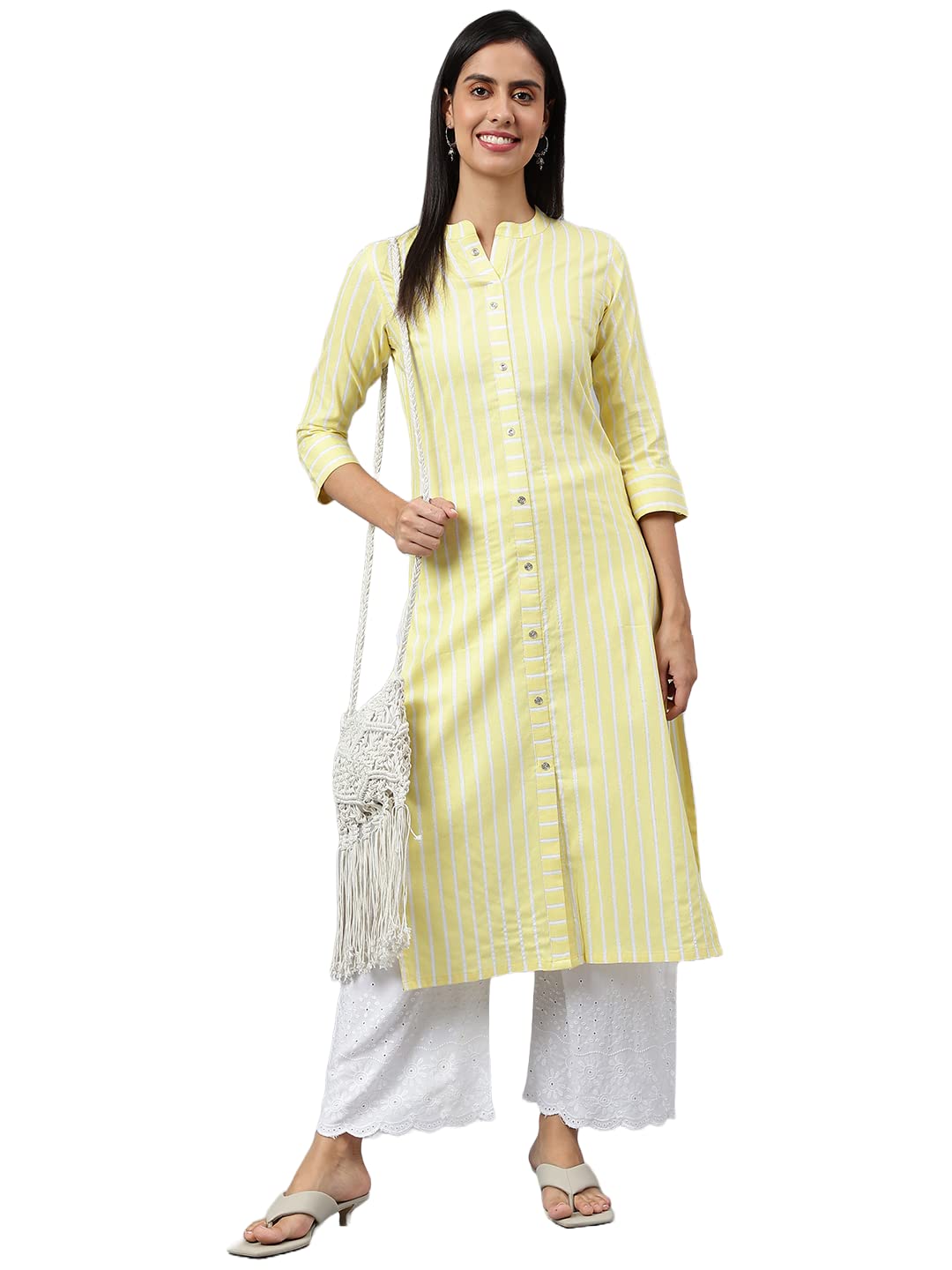 Anni Designer Women'S Cotton Blend A-Line Printed Kurta (Shrita Yellow_S_Yellow_Small),Yellow,S