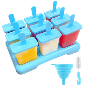Alinana 9 Cavities Popsicles Molds, Without BPA Popsicle Molds with Built-in Popsicle Stick, DIY Popsicle Molds with Cleaning Br