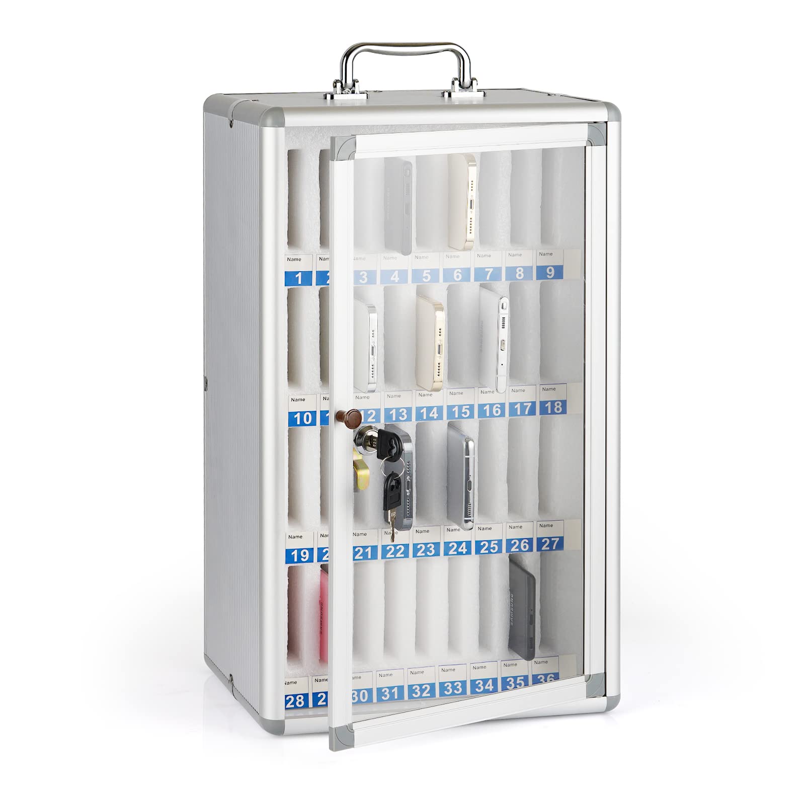 Loghot Aluminum Alloy Pocket Chart Cell Phones Storage Cabinet for Cell Phones,Wall-Mounted with a Locked,Can be Carried by Hand