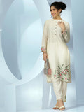 Libas Off White Silk Blend Embroidered Kurta Sets For Women Off White L