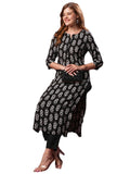 Anni Designer Women'S Cotton Blend Straight Printed Kurta With Pant (Ganmurti Black_Xl_Black_X-Large),Black,XL