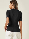 Anni Designer Women'S Cotton Belnd Lycra Ribbed Solid Half Sleeve Round Neck Top (Ntpr-Black_S_Black_Small),Black,S,Cotton Blend,Western,