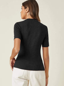 Anni Designer Women'S Cotton Belnd Lycra Ribbed Solid Half Sleeve Round Neck Top (Ntpr-Black-Nw_Xl_Black_X-Large),Black,XL,Cotton Blend,Western,