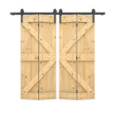 60 in. x 84 in. K Series Unfinished DIY Wood Double Bi-Fold Barn Doors with Sliding Hardware Kit