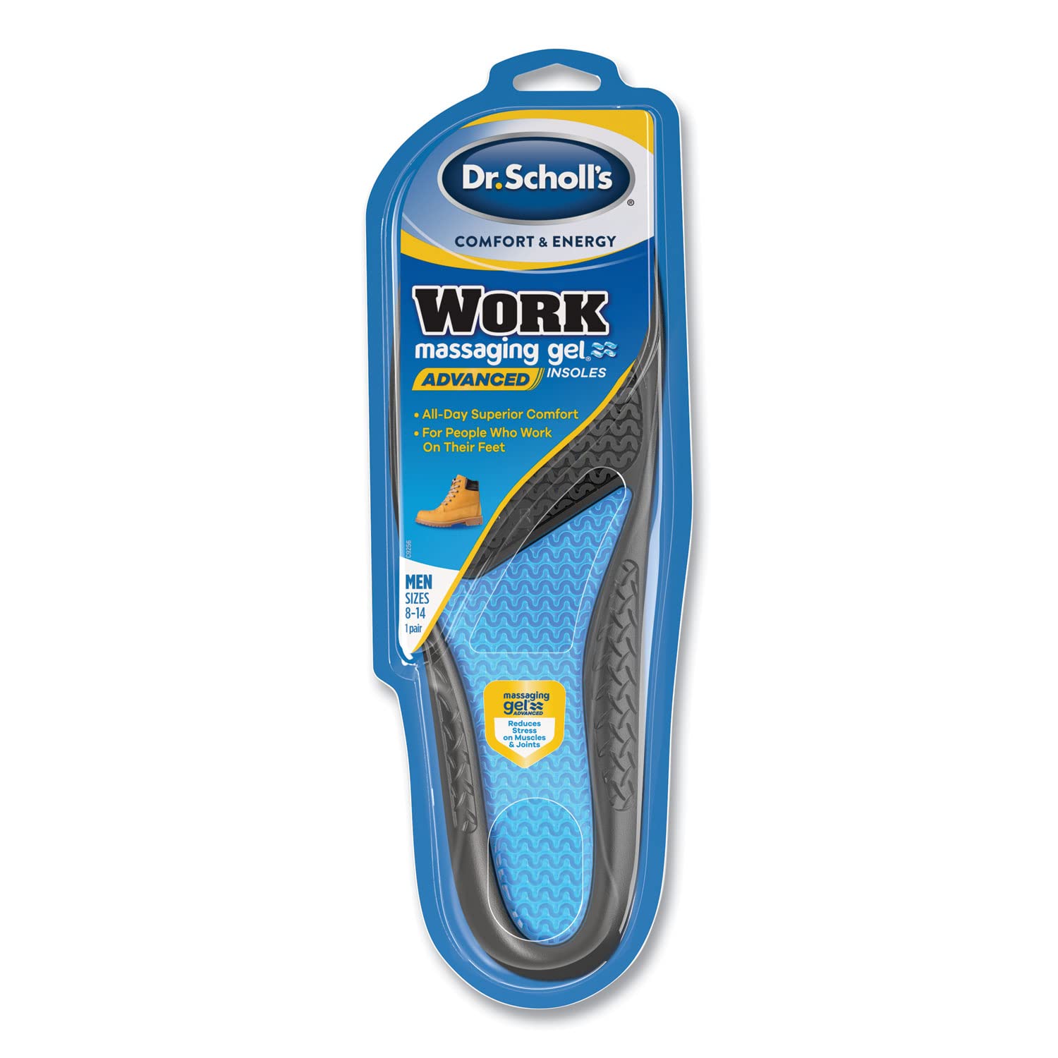 Scholls Dsc59062 Comfort & Energy Work Massaging Gel Insoles For Men Black & Blue - Sizes 8 To 14 Multicoloured Size 8