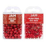 JAM PAPER Colorful Push Pins - Flat & Round Head Thumb Tack Combo Set - Red Pushpins - 200/Pack