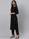 Gosriki Women'S Black & Golden Polka Print Kurta With Trousers & Dupatta,Black,,B08QD527HH