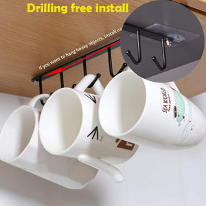 AliCH Mug Holder 2pcs Under Cabinet Mug Hooks Rack, Nail Free Coffee Cups Holder,Under Shelf Hanger for Cups/Kitchen Utensils/Ti