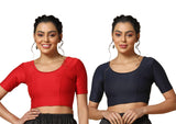 Toplot Cotton Blend Lycra Stretchable Readymade Blouses Pack Of 2 (Combo-5058-Nvy-Red-32),Navy Blue-Red,32,B0CV58JDYM