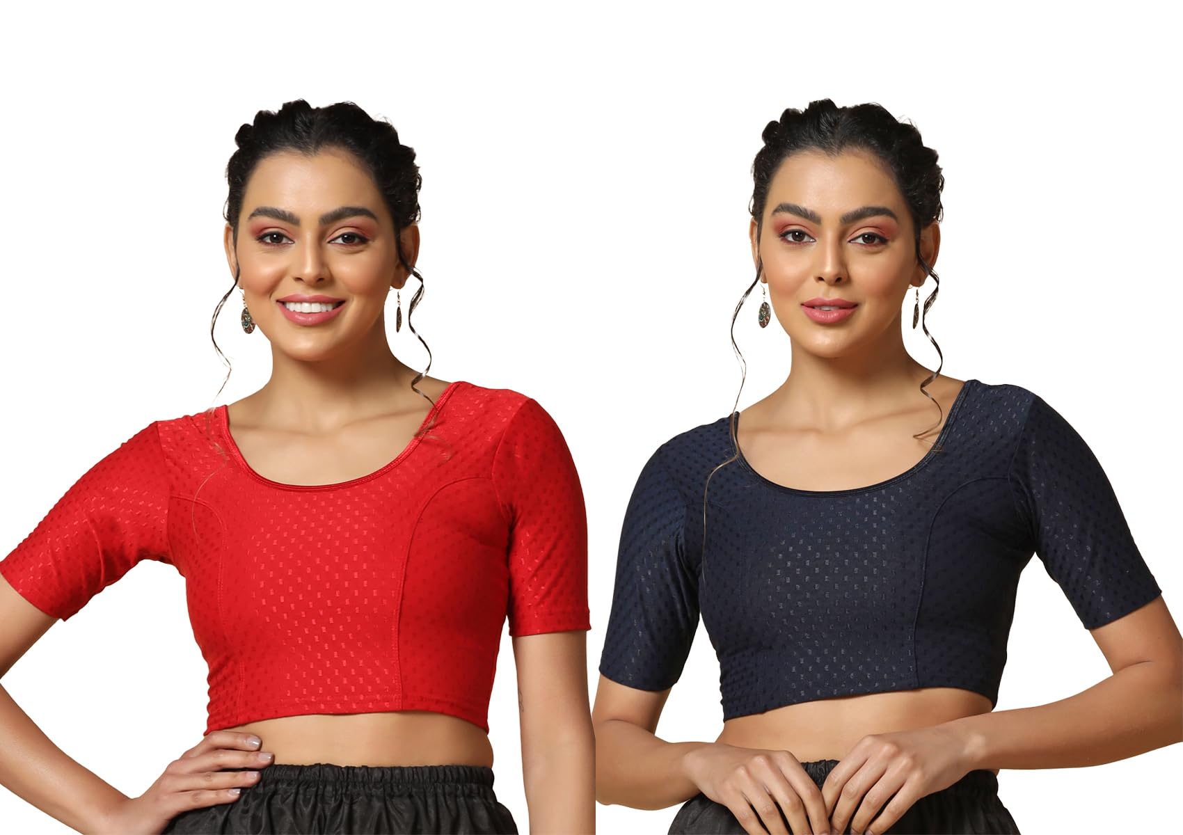 Toplot Cotton Blend Lycra Stretchable Readymade Blouses Pack Of 2 (Combo-5058-Nvy-Red-38),Navy Blue-Red,38,B0CV58QLVH