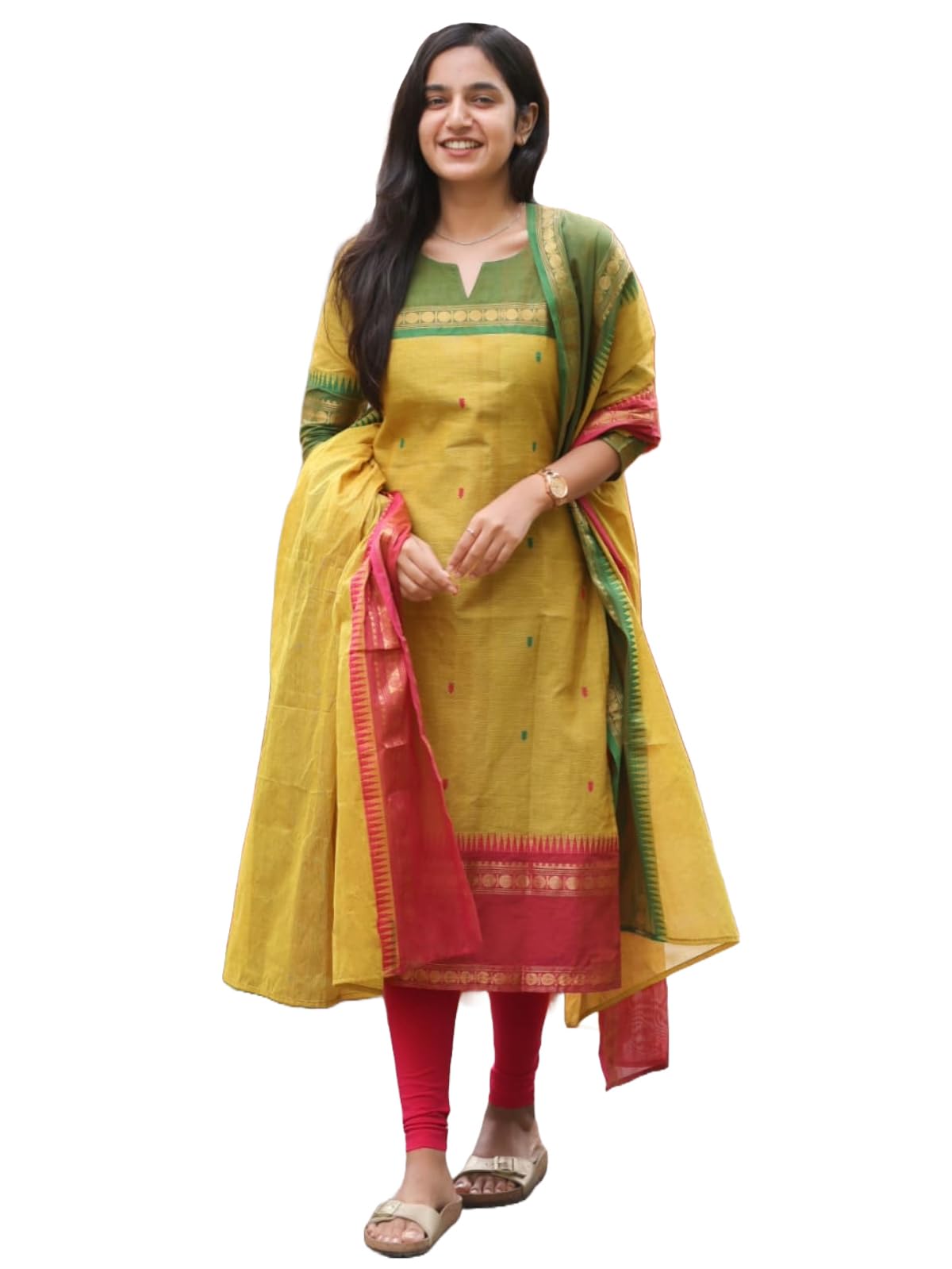 Anni Designer Women'S Rayon Viscose Straight Printed Kurta With Dupatta (Kozikod Yellow_M_Yellow_Medium),Yellow,M