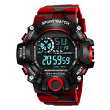 Frozil Digital Watch Shockproof Plastic Multi-Functional Automatic Black Dial Full Red Color Band Strap Waterproof Digital Sport