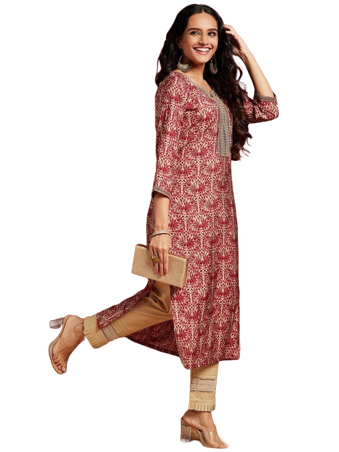 Anni Deisgner Women'S Cotton Blend Straight Printed Kurta (Orry Red_Xl_Red_X-Large),Red,XL