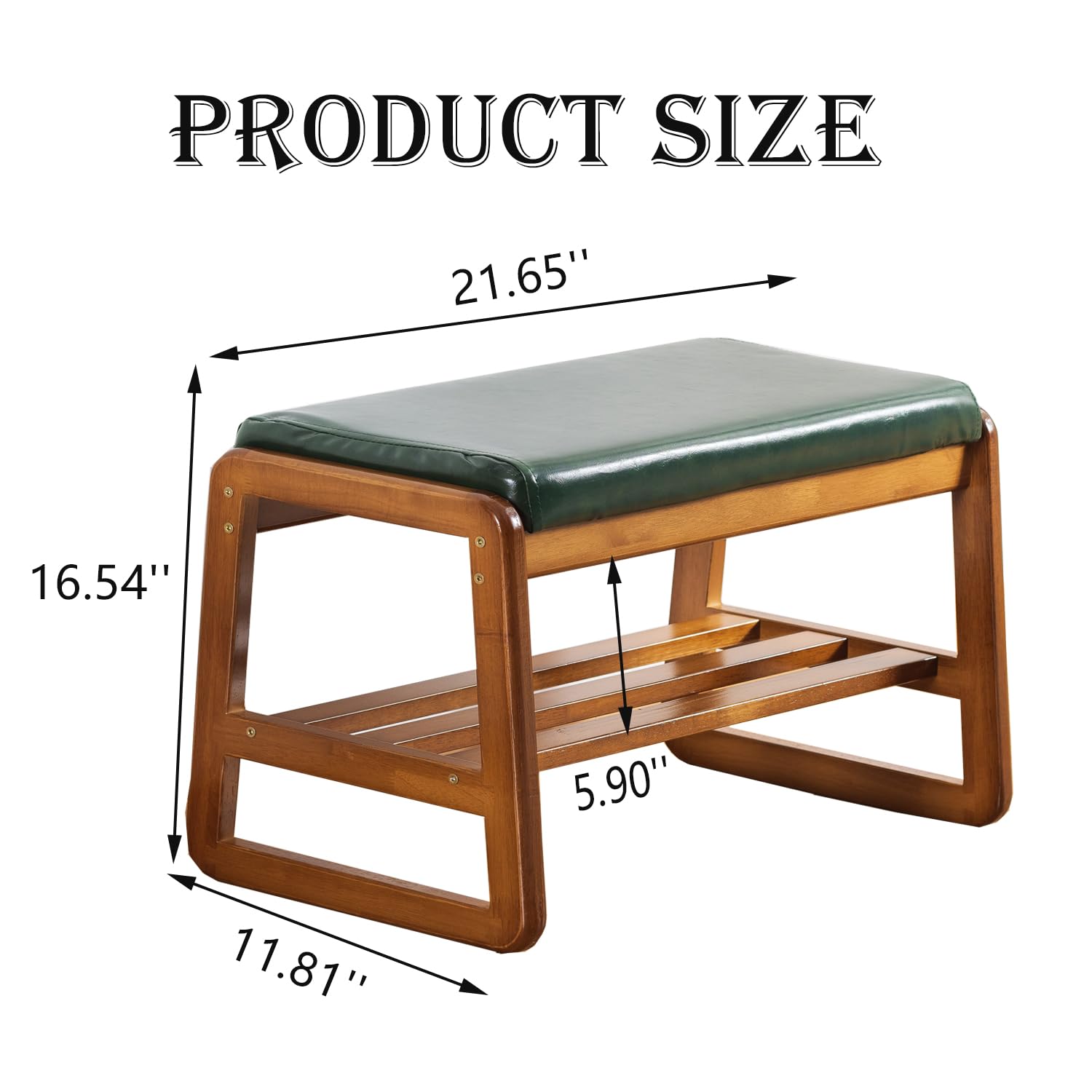 latifolia Shoe Bench, Solid Wood Shoe Bench with Cushion, 2 Tier Shoe Storage Bench for Entryway, Hallway, Living Room(Green,21.