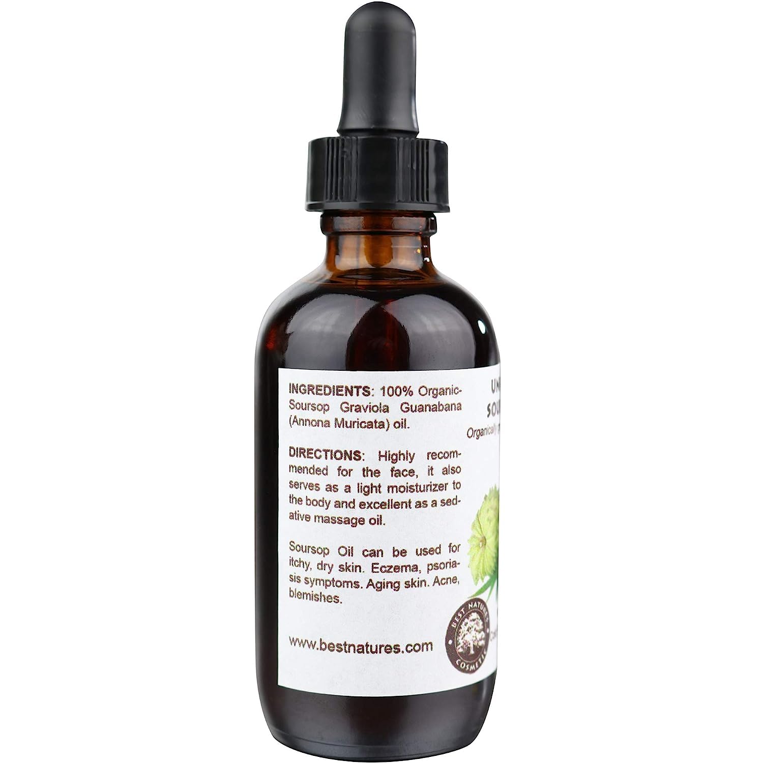 Best Nature's Cosmetics Virgin Soursop Graviola Guanabana Oil (Organic, Cold Pressed, Undiluted, Unrefined) 2oz / 60 ml - Natura