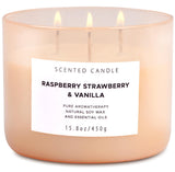 T&H Raspberry Strawberry Vanilla Scented Candles for Home | Natural 3 Wick Soy Candle | Calming Aromatherapy Candle Gift for Wom