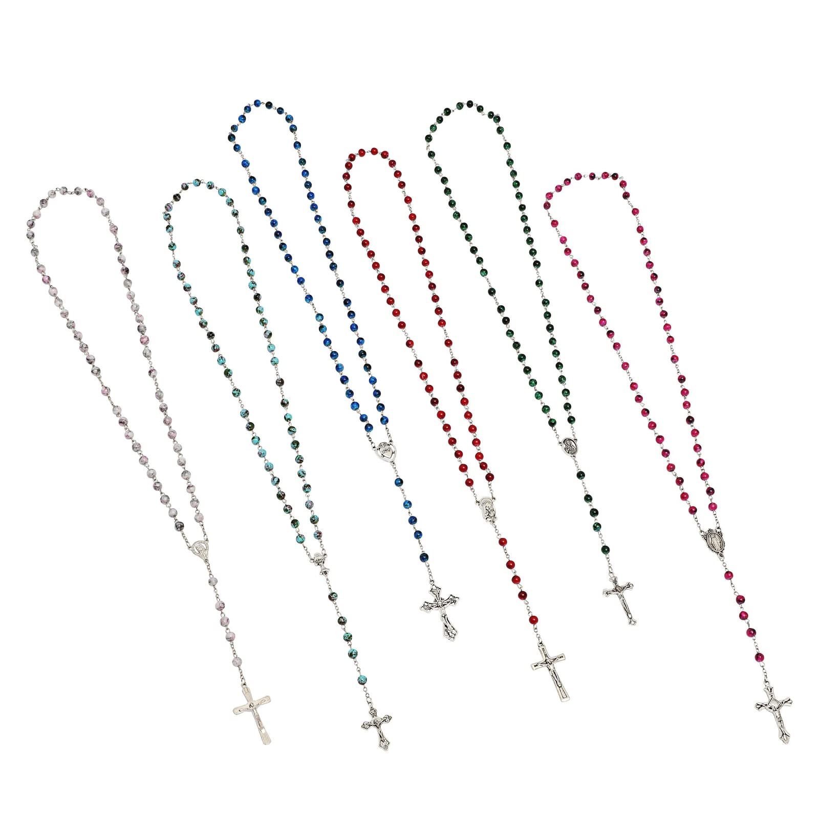 Juvale Rosary Beads Multi-Color Set - 12 Pieces, 6mm Glass Beads with Silver Crucifix - Catholic Rosaries for Men & Women - Pray