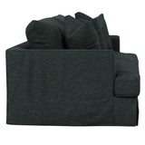 Sunset Trading Newport Slipcovered Recessed Fin Arm 94 Sofa | Stain Resistant Performance Fabric | 4 Throw Pillows | Dark Gray