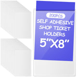 Outus 200 Pcs Self Adhesive Shop Ticket Holders Clear Plastic Sleeves Adhesive Pockets Work Order Job Ticket Holders for Home Of