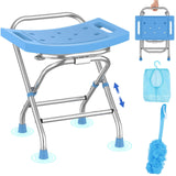 Folding Shower Seat - Stainless Steel Shower Chair for Inside Shower - 420lbs Height Adjustable Foldable Shower Stool - Portable