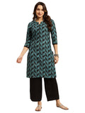 rangita Blue Cotton Knee Length Printed Straight Kurti for Women | Kurta for Women_XL