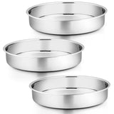 P&P CHEF 11 Inch Round Cake Pan Set of 3, Stainless Steel Round Baking Layer Pans Bakeware for Layer Birthday Cake, Fit Oven/Pot