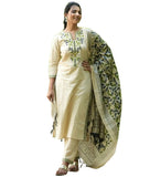 Gosriki Women'S Rayon Blend Straight Embroidered Kurta With Pant & Dupatta (Pamposh Cream-Gs_4Xl_Cream_Xxxx-Large),Cream,4,B0DFY299X2