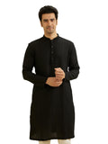 Manyavar Men's Spandex Self Design Kurta (Black,XL)
