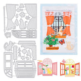 INFUNLY Window Background Cutting Dies Metal Scrap-Booking Die Cuts Embossing Dies Stencils with Curtain Butterfly Cat Flower Bi
