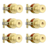 Leydebong 6 Pack Keyed-Alike Stainless Steel Door Knob Lock Gold Door Knobs with Keys, Adjustable 60-70mm Backset for 35-45mm Th