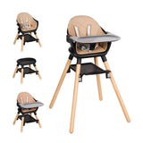 Komcot Baby High Chair, 6 in 1 Wooden Convertible High Chairs for Babies and Toddlers, Booster Seat with Double Tray & Reversibl
