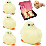 4PCS Taba Squishy Chick Toys, Hand Make Fidget Chicken Silicone Squeeze Toys Ultra Soft for Kids & Adults, Pinch Family Chick So