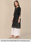 Rangita Black Cotton Knee Length Printed Straight Kurti For Women | Kurta For Women_Xl