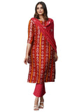 Gosriki Women'S Chanderi Cotton Straight Printed Kurta With Pant & Dupatta (Juraho Maroon-Gs_Xl_Maroon_X-Large),Maroon,,B0CGD889NM