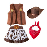 Dressy Daisy Toddler Kids Girls Western Style Cowgirl Halloween Costume Dress Up Party Outfit with Vest and Hat Size 3T - 4T