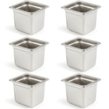 CURTA 6 Pack AntiJam Hotel Pans, 1/6 Size 6 Inch Deep, NSF Commercial 18/8 Stainless Steel Chafing Steam Table Pan, Catering St