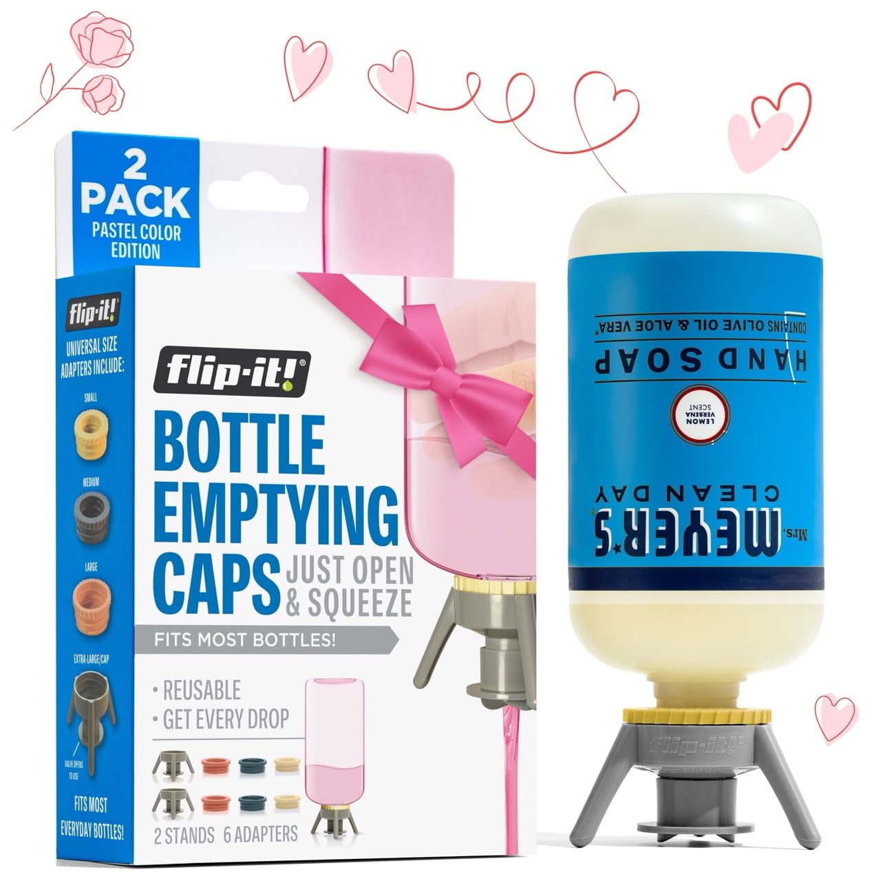 Flip-It! 2-Pack Premium Bottle Emptying Kit - Valentines Day Gifts for Her - Fits Most Plastic Bottles - Get Out Every Drop of S