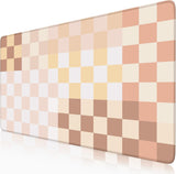 Checkered Boho Desk Mat Beige Pink Mouse Pad XXL Pastel Retro Large Mouse Pad with Stitched Edges, Keyboard Pad Mouse Mat for Co