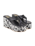 Shoetopia Floral Printed Heel Detailed Black Wedges For Women & Girls /Uk5,Black,5,B0BZPS1171