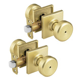NCSEN 2 Pack Gold Interior Door Knobs for Bathroom & Bedroom, Pismo Doorknob Turn Lock with Square Rosette for Privacy