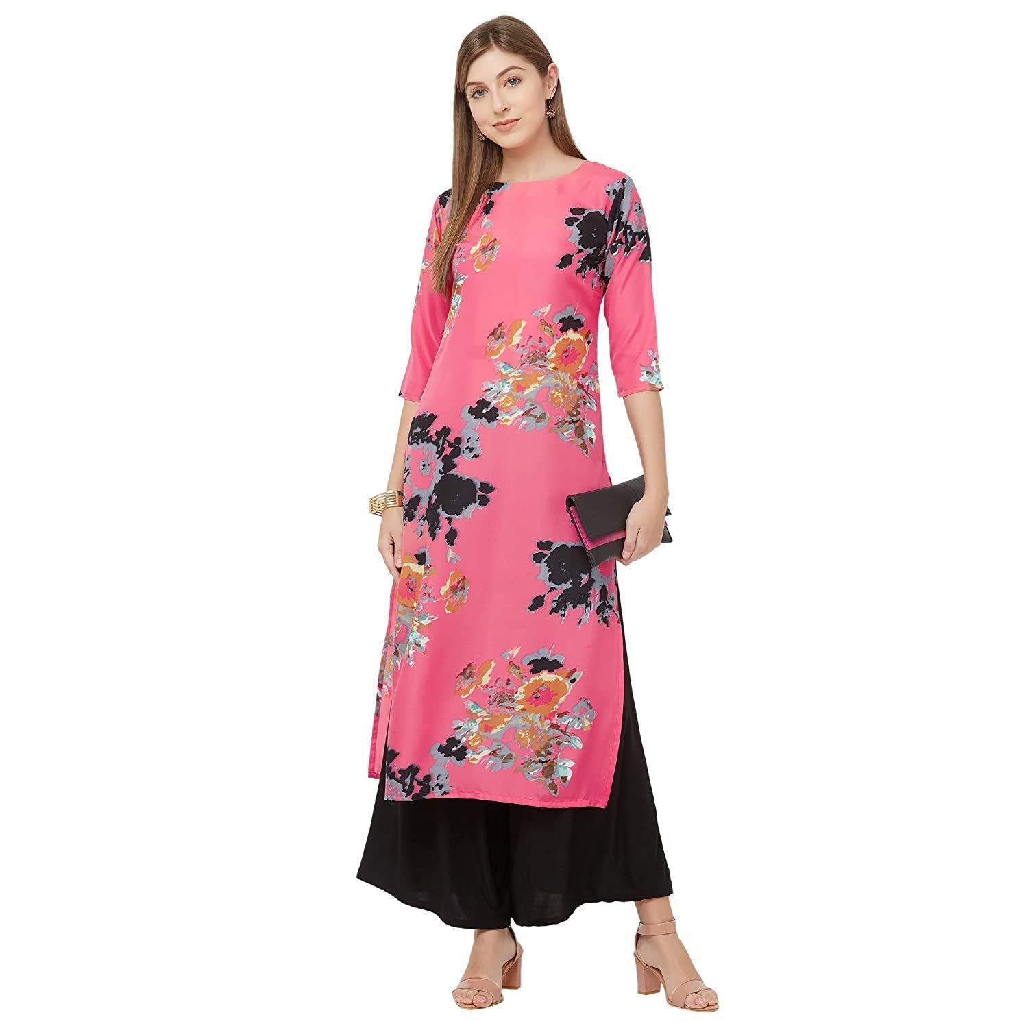 Gosriki Women'S Multicolor Printed Straight Kurta Pack Of 02(Black-Chakri & Dabba-Pink_Xxl),Multicolores,2,B08GX6FZ19