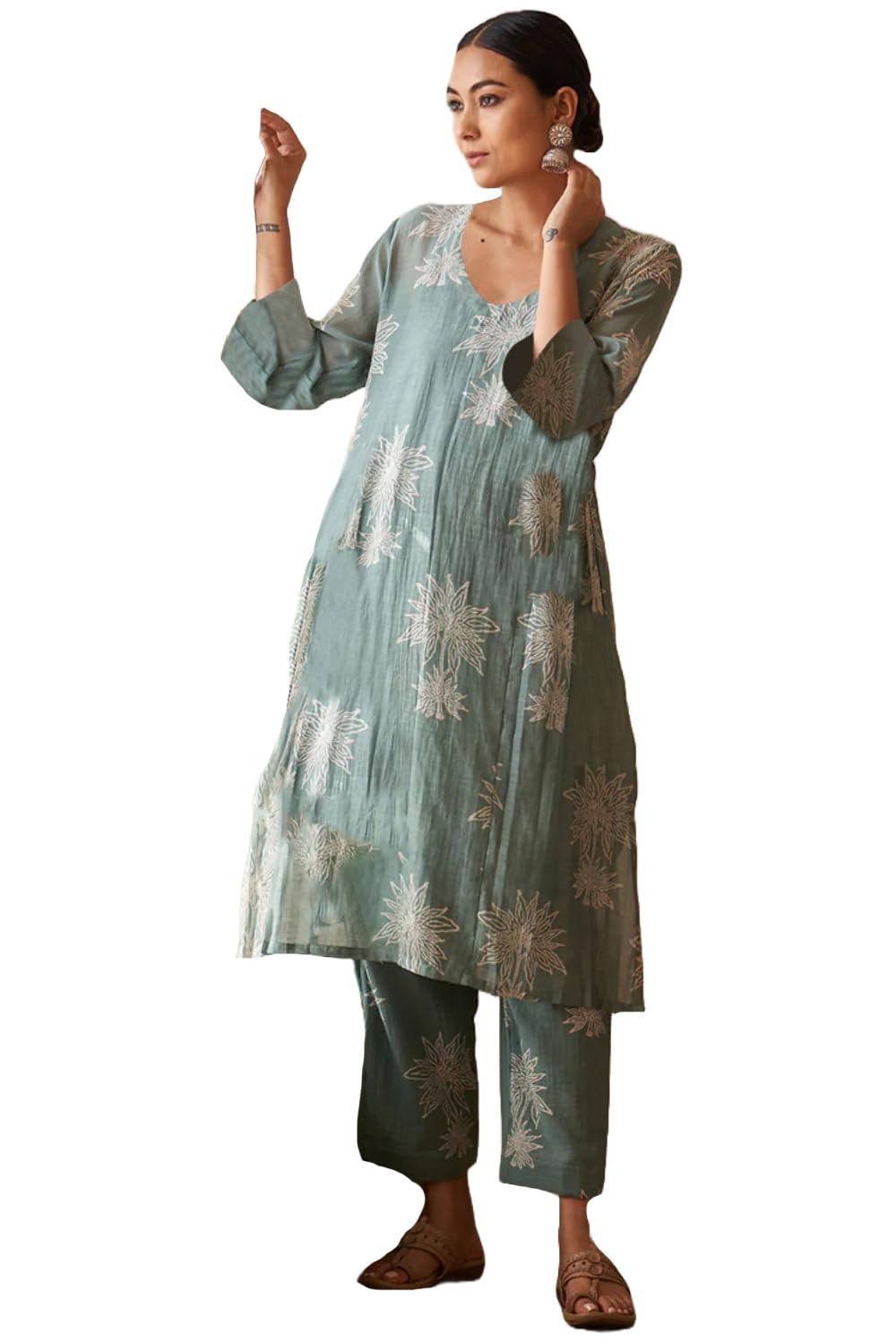 Anni Designer Women'S Rayon Viscose Straight Printed Kurta With Pant (Robin Pista_M_Pista_Medium),Pista,M