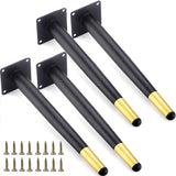 Smaxcn 4pcs 9 7/8 inch (25cm) Matte Black Gold Metal Furniture Legs, Straight Metal Cabinet Legs with Level Feet