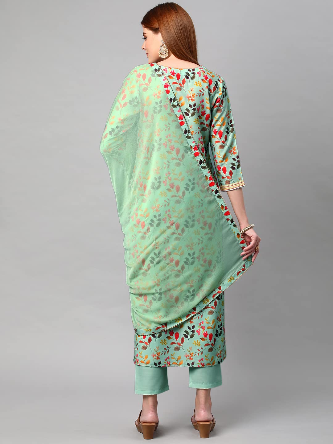 Anni Designer Women'S Cotton Blend Printed Kurta And Pant With Dupatta Set (Kaleping-Pista-Nw_M_Pista_Medium),Pista,M,Cotton Blend,Regular,Dupatta