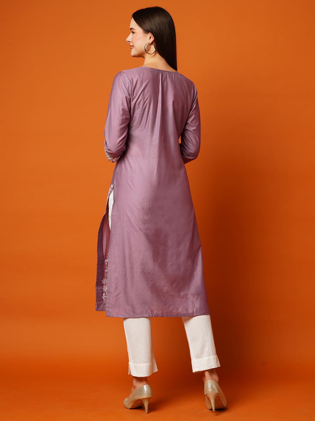 Anni Designer Women'S Cotton Blend Straight Chikankari Embroidered Kurta (Chin-Purple-Nw_L_Purple_Large),Purple,L,Cotton Blend,Regular,Kurta