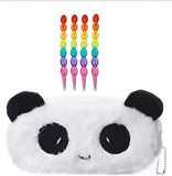 Eclet 5in1 Kids Fur Pouch Combo Set with Moti Pencils | Cute School Stationery Gift Set for Boys & Girls | Random Design Pack