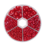 Libiline 1 Box 1170pcs Red Mix Sizes Round 3/4/5/6/8/10mm Flat Back Beads Half Pearl Scrapbooking Bead for Wedding Ornament (Red