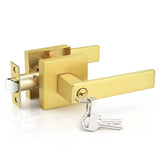 Probrico 1 Pack Gold Entry Door Lever Lock,Antique Brass Heavy Duty Interior Front Door Handles with Key, Entrance Exterior Lock